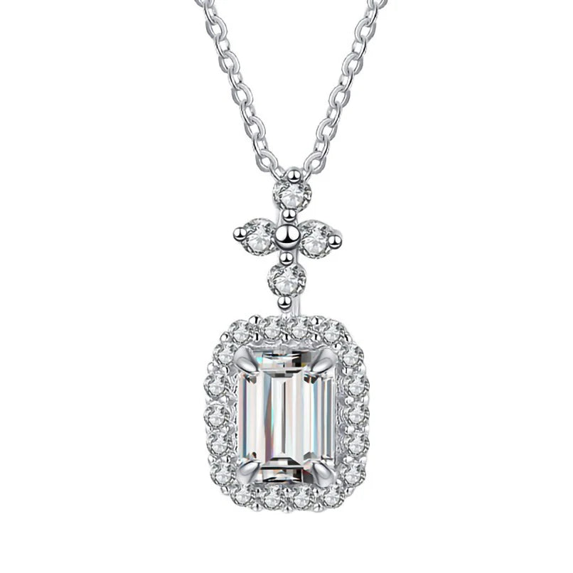 FIRERING 100% Genuine 1ct Green Moissanite Necklace 5x7MM with Certificate Laboratory Diamond Women Jewelry S925 Silver