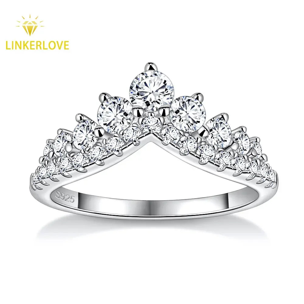 LinkerLove S925 Sterling Silver Rings D Color Moissanite Crown Wedding Bands Anniversary Gift Classic Trendy Engagement Jewelry