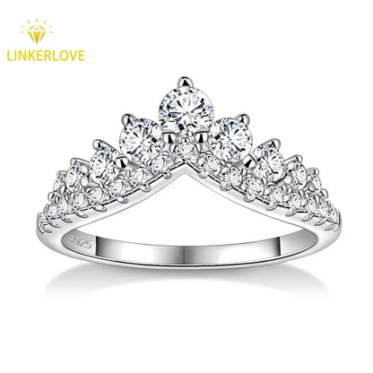 LinkerLove S925 Sterling Silver Rings D Color Moissanite Crown Wedding Bands Anniversary Gift Classic Trendy Engagement Jewelry