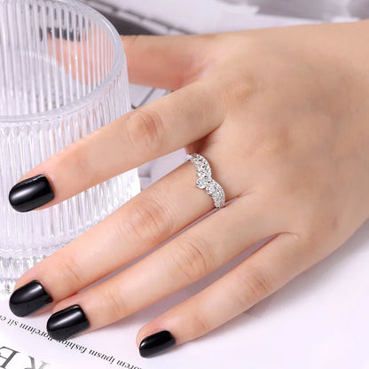 LinkerLove S925 Sterling Silver Rings D Color Moissanite Crown Wedding Bands Anniversary Gift Classic Trendy Engagement Jewelry